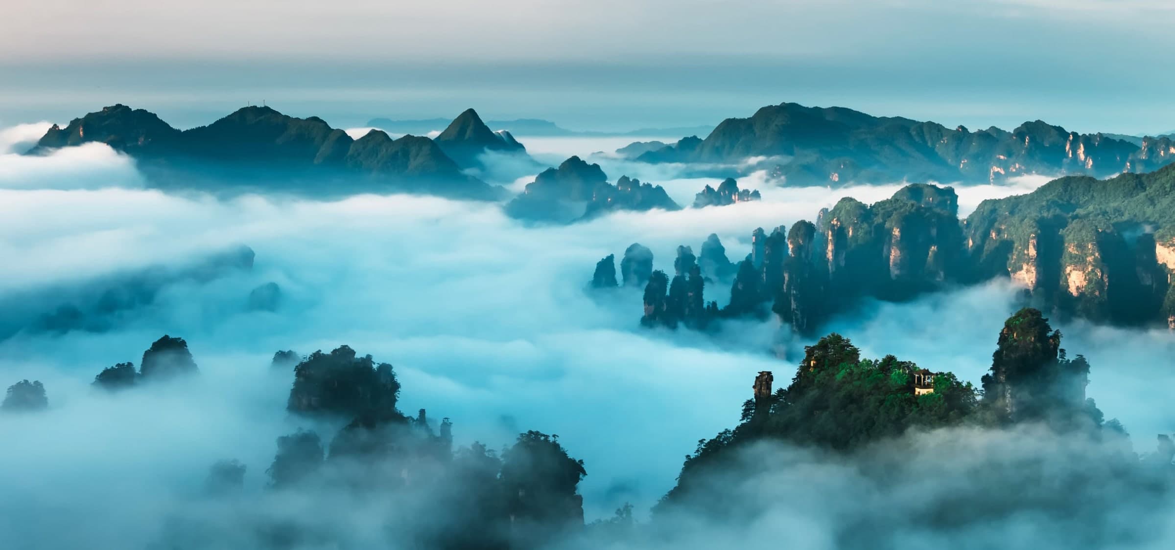 Tianzi Mountain pillars above a sea of cloud